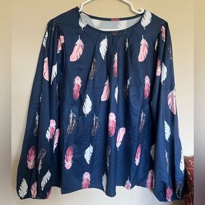 Navy Feather Print Blouse